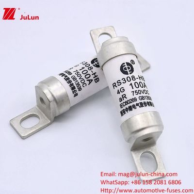 বৈদ্যুতিক গাড়ির ফিউজ RS308 100A DC750V 50KA বৈদ্যুতিক শক্তি টার্মিনাল টাইপ বোল্ট-অন ফিউজগুলির জন্য