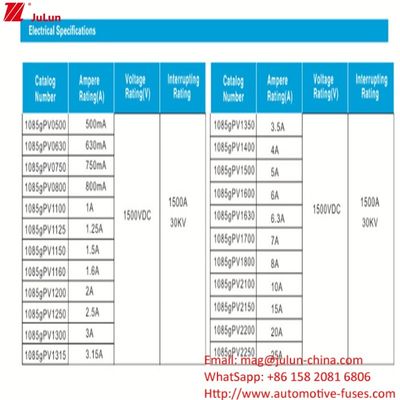 10*85mm 10A 1500V উচ্চ ভোল্টেজ ফোটোভোলটাইক ফিউজ বৈদ্যুতিক সরঞ্জাম জন্য