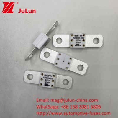 সংক্ষিপ্ত 500A 125VDC সার্কিট সুরক্ষা ব্যাটি ফিউজ ছোট আকার উচ্চ বর্তমান রেটিং দূরত্ব 2 গর্তের মধ্যে 50.8mm