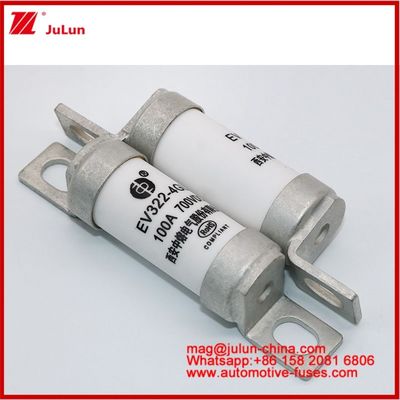 EV322 4GL 100A DC700V EV বা HEV বৈদ্যুতিক যানবাহন কমপ্যাক্ট আকার উচ্চ রেটযুক্ত বর্তমান bolted গঠন টিউবুলার সিরামিক ফিউজ