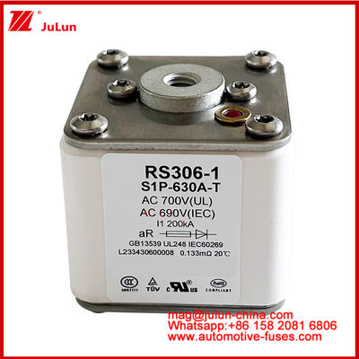 RS306-1 S1P-630A-T AC700 ((UL) Ar AC690V ((IEC) 200KV Square Caremic Fuse EV Or HEV বৈদ্যুতিক যানবাহনের ট্র্যাকশন