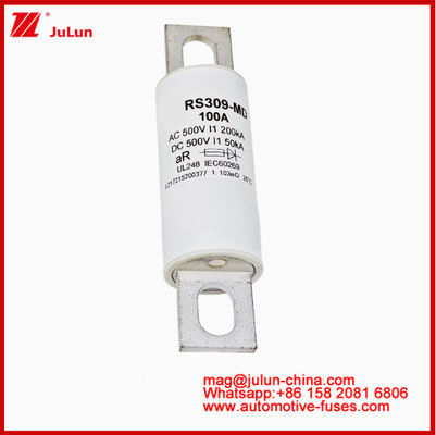 RS309-MD-100A 500VAC200KA 500VDC 50KA এআর ক্যারেমিক টিউবুলার ডিসি 100 এম্পার গাড়ি ফিউজ ইভি এইচইভি বৈদ্যুতিক গাড়ির জন্য বোল্টড