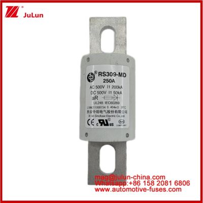250A 500VAC Ev ফিউজ RS309-MD-200KA 500VDC 50KA AR ক্যারেমিক ডিসি পারফরম্যান্স টিউবুলার অটোমোবাইল বোল্ট স্টাড মাউন্ট