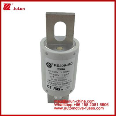 250A 500VAC Ev ফিউজ RS309-MD-200KA 500VDC 50KA AR ক্যারেমিক ডিসি পারফরম্যান্স টিউবুলার অটোমোবাইল বোল্ট স্টাড মাউন্ট