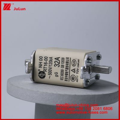 32A 500V NH00 RT16-00 120KA সিরামিক অটো ফিউজ অটোমোবাইল ব্লেড মাউন্ট EV / HEV গাড়ির পরিস্থিতির জন্য