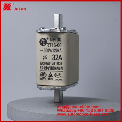 32A 500V NH00 RT16-00 120KA সিরামিক অটো ফিউজ অটোমোবাইল ব্লেড মাউন্ট EV / HEV গাড়ির পরিস্থিতির জন্য