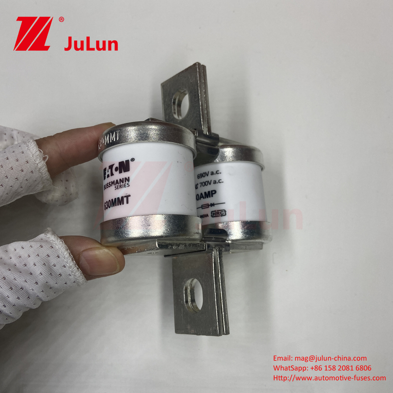 BUSSMANN 630MMT 690V সিরামিক কপার অটোমোটিভ ফিউজ M6/M8 ইনস্টলেশন 630A বৈদ্যুতিক বর্তমান নিরাপত্তা ফিউজ