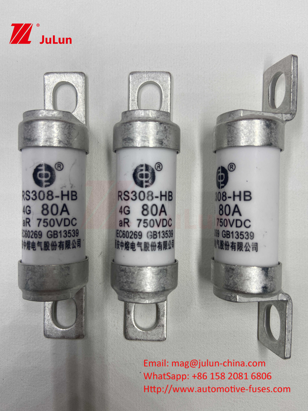 EV RS308 ফিউজ মেকানিক্যাল শক 25A 30A 40A 50A সিরামিক কপার রেট ভোল্টেজ DC750V হোম ইভি চার্জার ইলেকট্রিক গাড়ির জন্য
