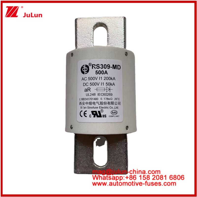 500VDC 200KA 500VAC 50KA AR টিউবুলার সিরামিক ফাস্ট ফিউজ ফিউজ RS309-MD 500A বৈদ্যুতিক যানবাহন এবং পাওয়ার ব্যাটারি সিস্টেমের জন্য