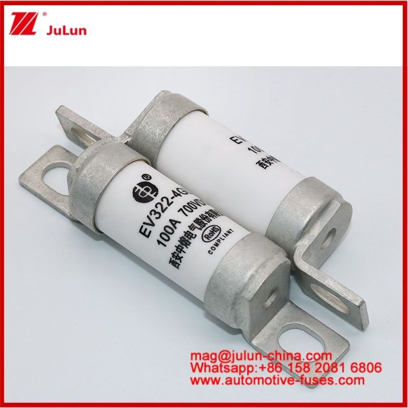 EV322 4GL 100A DC700V EV বা HEV বৈদ্যুতিক যানবাহন কমপ্যাক্ট আকার উচ্চ রেটযুক্ত বর্তমান bolted গঠন টিউবুলার সিরামিক ফিউজ