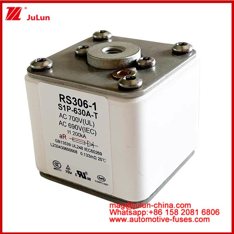 RS306-1 S1P-630A-T AC700 ((UL) Ar AC690V ((IEC) 200KV Square Caremic Fuse EV Or HEV বৈদ্যুতিক যানবাহনের ট্র্যাকশন