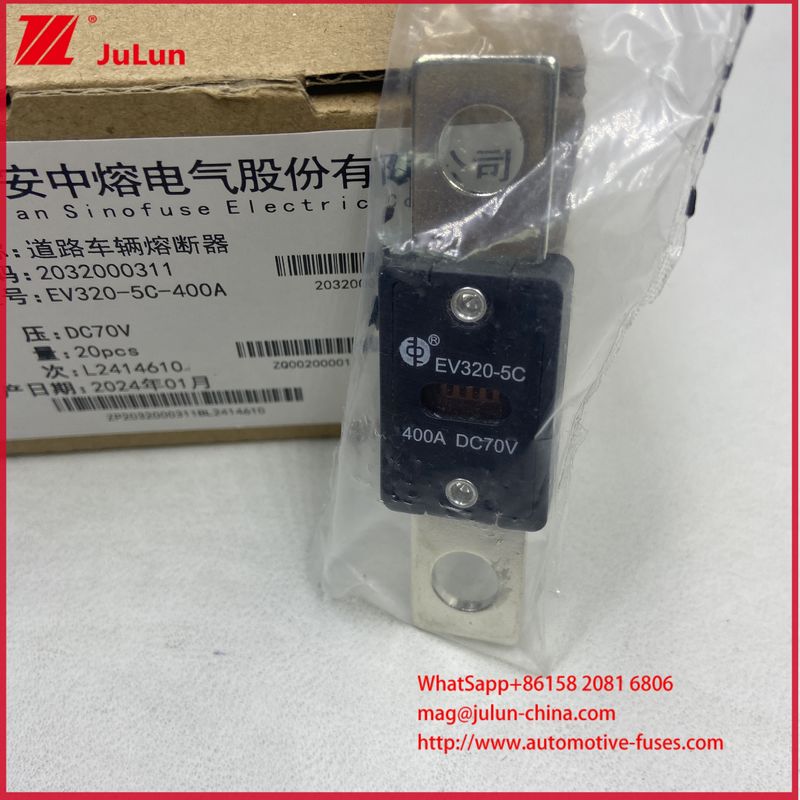 EV320-5C 5X -400A 175A DC70V বৈদ্যুতিক গাড়ির ফিউজ M8 মাউন্টিং পদ্ধতি ISO8820-5 এবং GB/T31465.5-2015 স্ট্যান্ডার্ডগুলির সাথে সঙ্গতিপূর্ণ