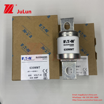630MMT 690V BUSSMANN সিরামিক কপার টুইন ফ্ল্যাট প্লেট বোল্ট টাইপ ফিউজ 630A বৈদ্যুতিক বর্তমান 0.43kg ওজন