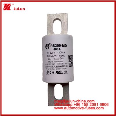 RS309-MD 400A 500VAC 200KA 500VDC 50KA AR টিউবুলার সিরামিক অটোমোটিভ ফিউজ বোল্ট ইনস্টলেশন সেমিকন্ডাক্টর সুরক্ষা
