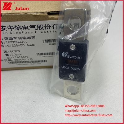 EV320-5C 5X -400A 175A DC70V বৈদ্যুতিক গাড়ির ফিউজ M8 মাউন্টিং পদ্ধতি ISO8820-5 এবং GB/T31465.5-2015 স্ট্যান্ডার্ডগুলির সাথে সঙ্গতিপূর্ণ